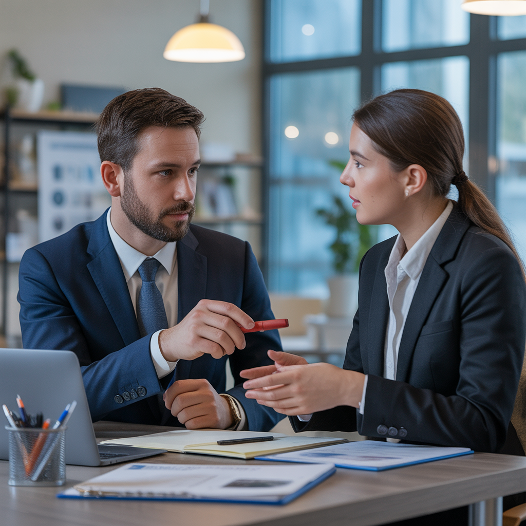 Consultant en discussion avec un client