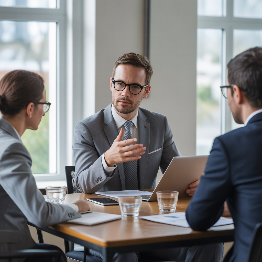 Consultant en affaires discutant avec un client